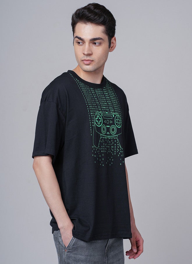 OUTLAWS Men's Graphic Printed Round Neck Oversized Cotton T-Shirt in Black & Green | Color Lock Technology | No Shrinkage | Soft, Breathable & Comfortable Casual Streetwear - Image 4
