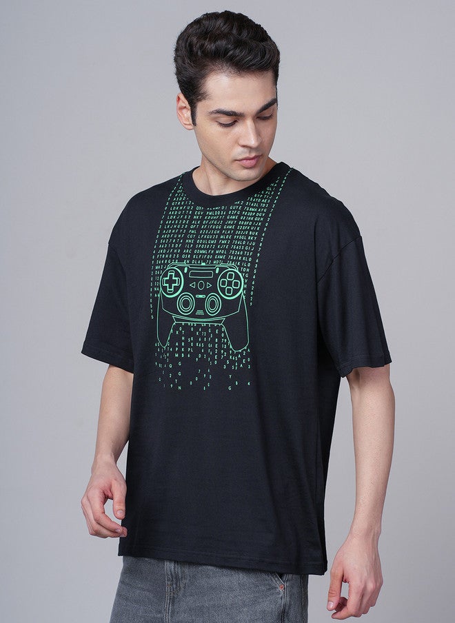 OUTLAWS Men's Graphic Printed Round Neck Oversized Cotton T-Shirt in Black & Green | Color Lock Technology | No Shrinkage | Soft, Breathable & Comfortable Casual Streetwear - Image 3