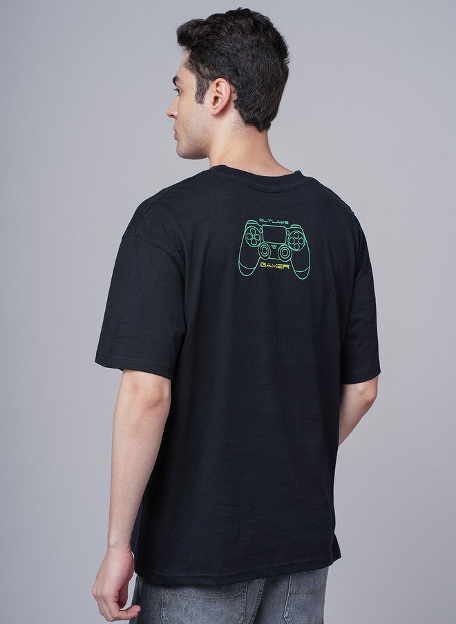 OUTLAWS Men's Graphic Printed Round Neck Oversized Cotton T-Shirt in Black & Green | Color Lock Technology | No Shrinkage | Soft, Breathable & Comfortable Casual Streetwear - Image 5