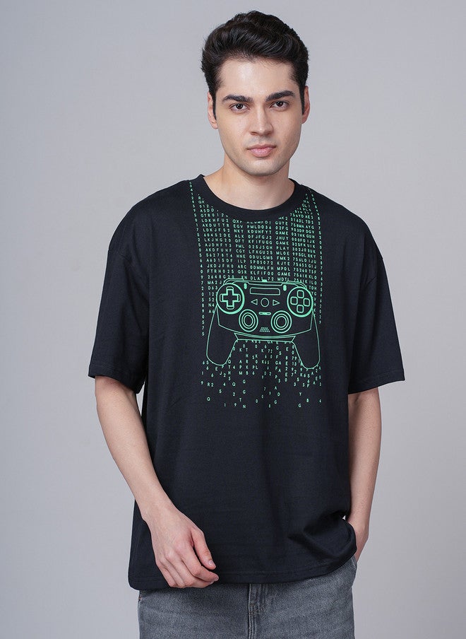 OUTLAWS Men's Graphic Printed Round Neck Oversized Cotton T-Shirt in Black & Green | Color Lock Technology | No Shrinkage | Soft, Breathable & Comfortable Casual Streetwear - Image 1