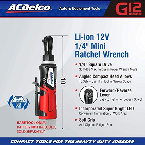ACDelco Tools ACDelco ARW1207T G12 Series 12V Cordless Li-ion 1/4” 30 ft-lbs. Ratchet Wrench – Bare Tool Only (NO Battery) - Image 2