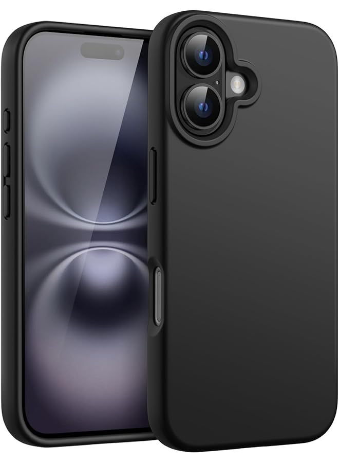 جي تيك جراب سيليكون سائل لهاتف آيفون 16 مقاس 6.1 بوصة، جراب حماية كامل للجسم ناعم الملمس ومضاد للخدش ومضاد للصدمات مع بطانة من الألياف الدقيقة باللون الأسود - Image 1