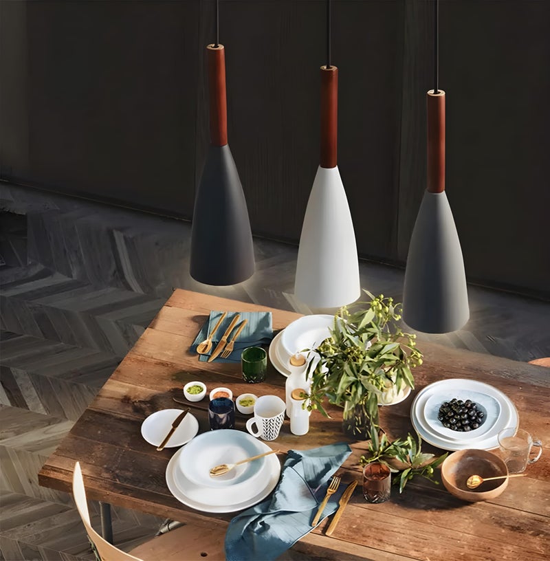 twixle 3-Light Linear Pendant Light, Aluminium and Wood Ceiling Hanging Lamp for Dining Table, Living Room, Bedroom (with Bulb) - Image 5