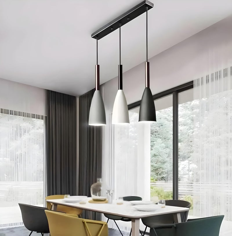 twixle 3-Light Linear Pendant Light, Aluminium and Wood Ceiling Hanging Lamp for Dining Table, Living Room, Bedroom (with Bulb) - Image 3