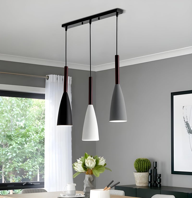 twixle 3-Light Linear Pendant Light, Aluminium and Wood Ceiling Hanging Lamp for Dining Table, Living Room, Bedroom (with Bulb) - Image 4