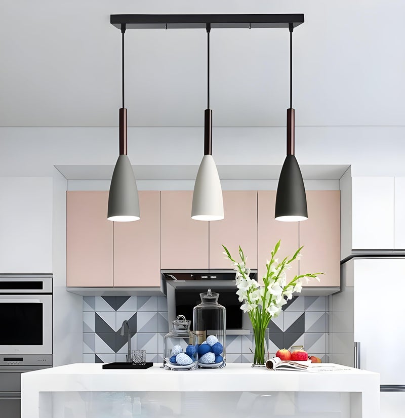 twixle 3-Light Linear Pendant Light, Aluminium and Wood Ceiling Hanging Lamp for Dining Table, Living Room, Bedroom (with Bulb) - Image 1