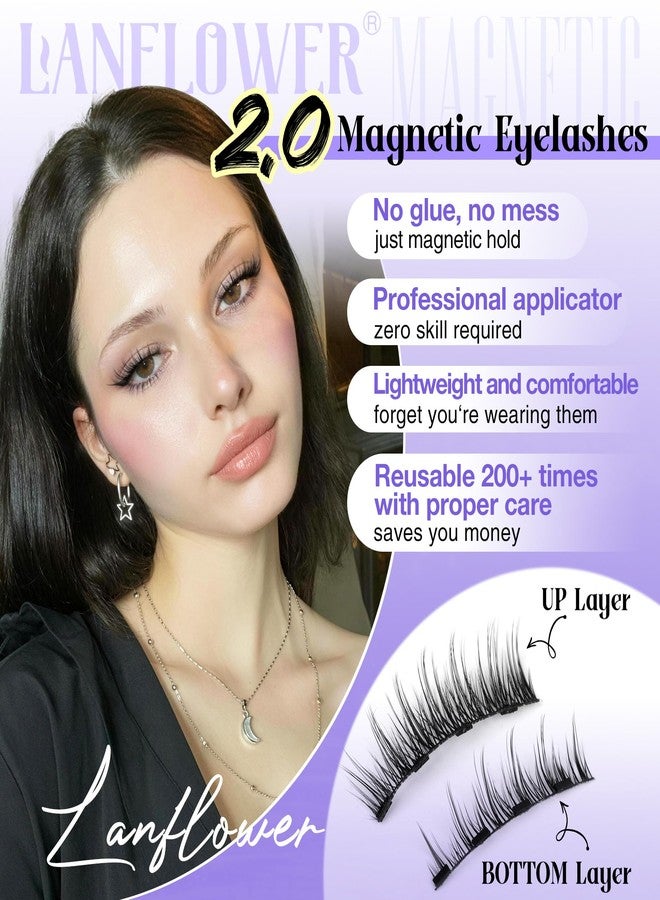 LANFLOWER Magnetic Eyelashes with Applicator Natural Look Magnetic Lashes Wispy False Eyelashes Cat Eye Lashes with Magnets No Glue Needed Lashes Easy to Apply by Lanflower - Image 2