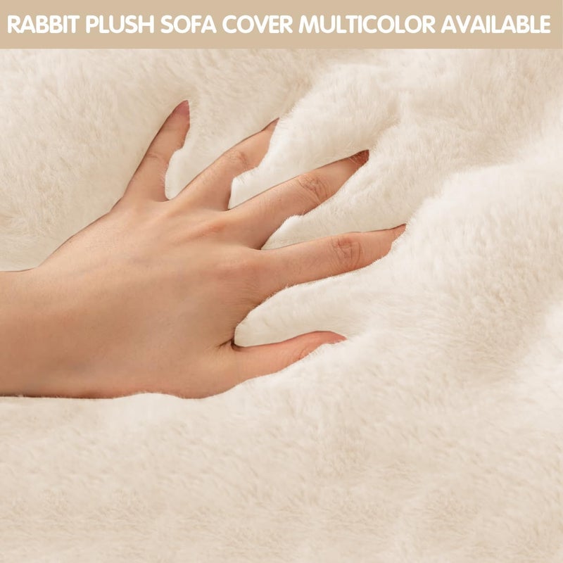 LINGKY Thick Rabbit Plush Sofa Cover - Beige - Image 4