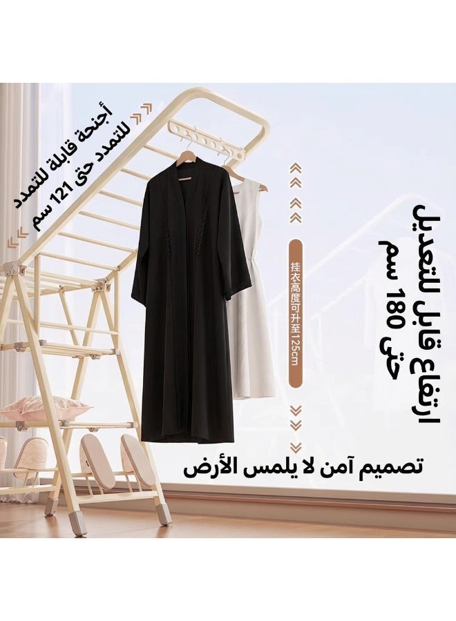 Folding Clothes Drying Rack 1.8M, 3-Tier Adjustable Height Laundry Drying Stand with Middle Storage Shelf, Shoe Drying Rack & Windproof Hanger Holes, Heavy-Duty Carbon Steel, Cream White - Image 4