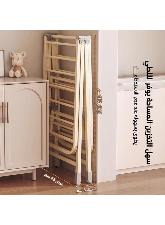 Folding Clothes Drying Rack 1.8M, 3-Tier Adjustable Height Laundry Drying Stand with Middle Storage Shelf, Shoe Drying Rack & Windproof Hanger Holes, Heavy-Duty Carbon Steel, Cream White - Image 5