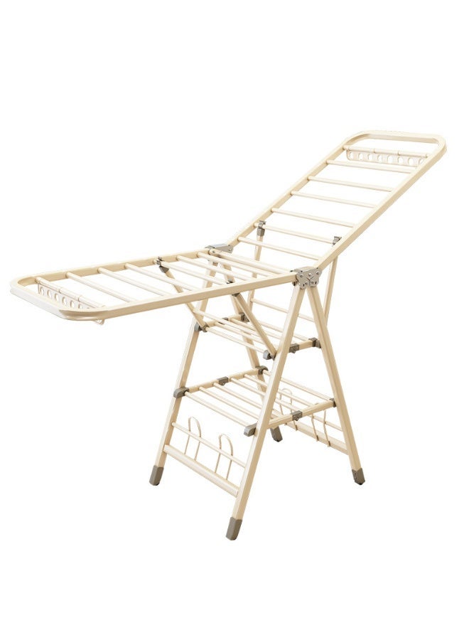 Folding Clothes Drying Rack 1.8M, 3-Tier Adjustable Height Laundry Drying Stand with Middle Storage Shelf, Shoe Drying Rack & Windproof Hanger Holes, Heavy-Duty Carbon Steel, Cream White - Image 3
