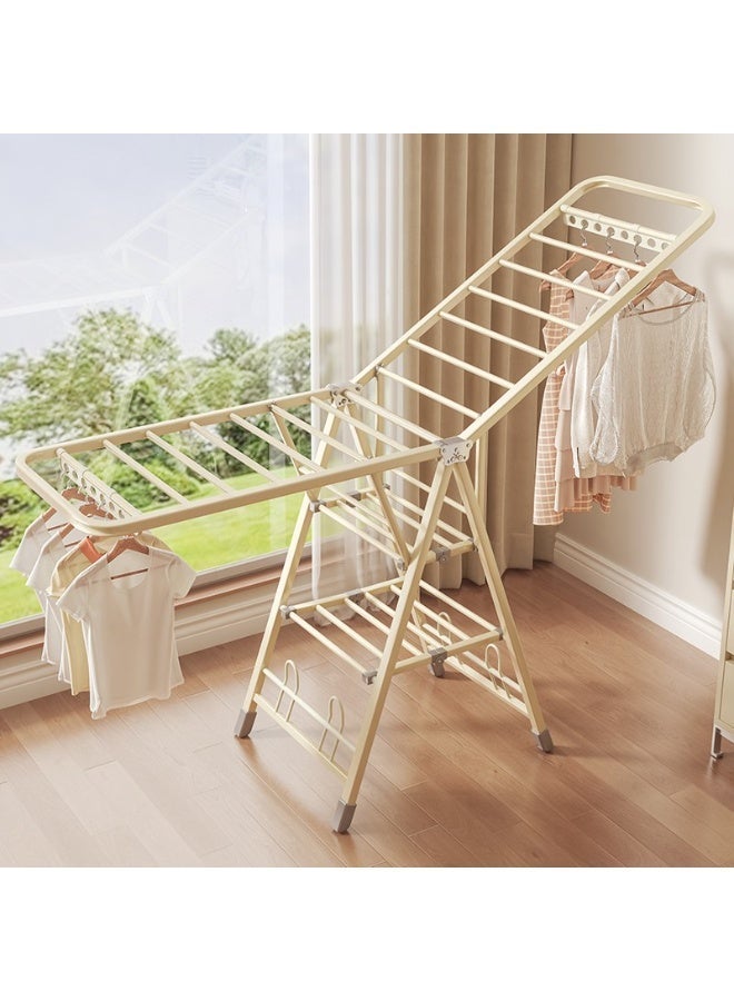 Folding Clothes Drying Rack 1.8M, 3-Tier Adjustable Height Laundry Drying Stand with Middle Storage Shelf, Shoe Drying Rack & Windproof Hanger Holes, Heavy-Duty Carbon Steel, Cream White - Image 2