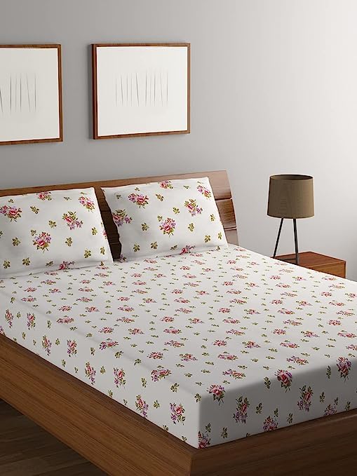 Bombay Dyeing 164 TC Cotton Pink Double Bedsheet with 2 Pillow Covers - Image 1
