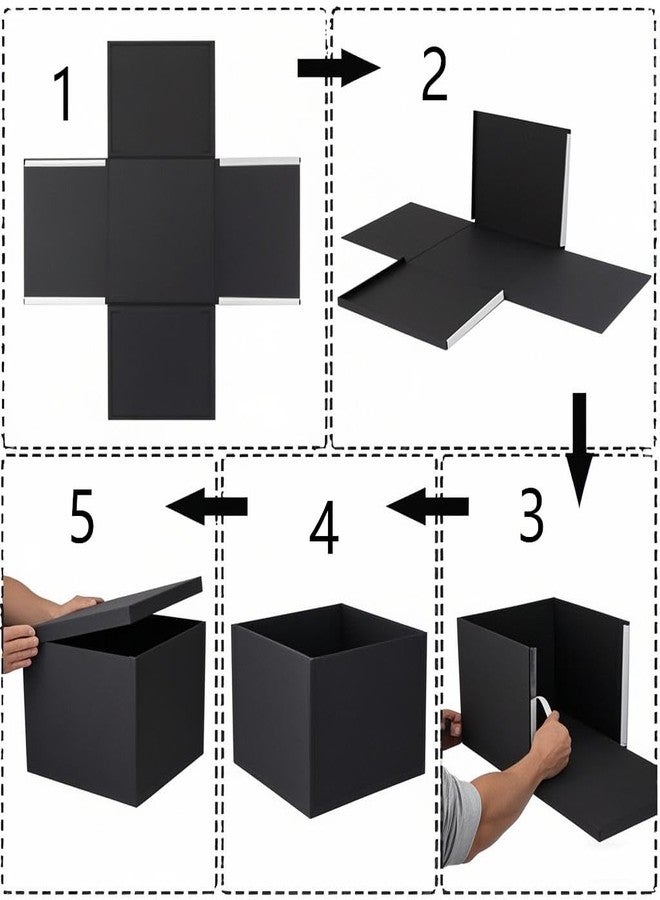 صندوق هدايا أسود كبير جدًا من UoeRing، قطعة واحدة، مع أغطية، مقاس 13×13×7 بوصة، مناسب للهدايا وأعياد الميلاد (يتضمن شريطًا وورقًا ممزقًا وبطاقة هدايا وأظرفًا). - Image 4