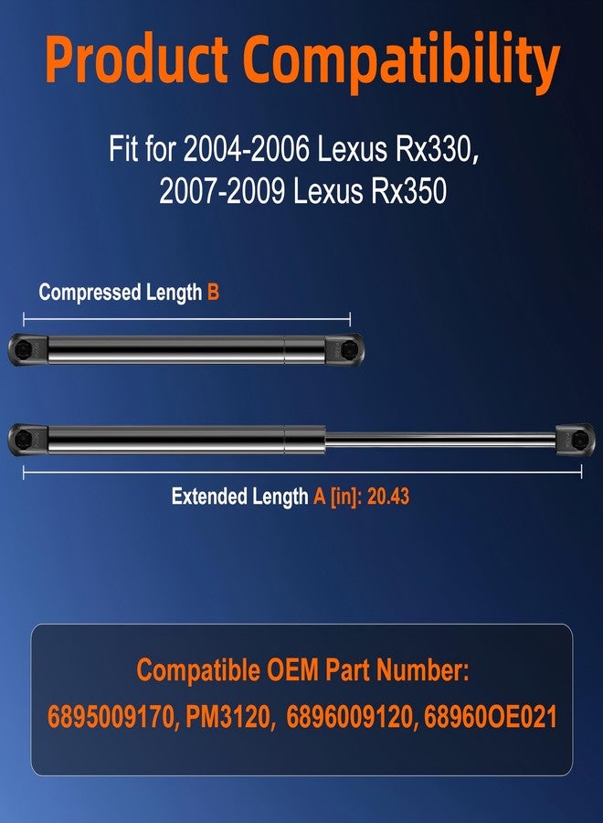 Euplokeer Qty (2) Liftgate Replacement Lift Support for 2004-2006 Lexus Rx330 with Power Tailgate Rear Hatch, 2007-2009 Lexus Rx350 Trunk Shock Strut Without Brackets Replace OE# 68950-0E021, 95668 - Image 3