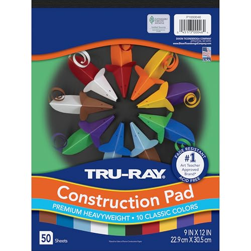 TRU-RAY ورق بناء Tru-Ray Pacon 9 بوصة × 12 بوصة، ألوان متنوعة، 50 ورقة/عبوة، /دفتر (P1000046) - Image 1