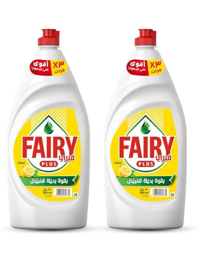 Fairy Liquid Plus Soap Lemon Dishwashing With Bleach Alternative Power Of Two Pieces 800ml - Image 1