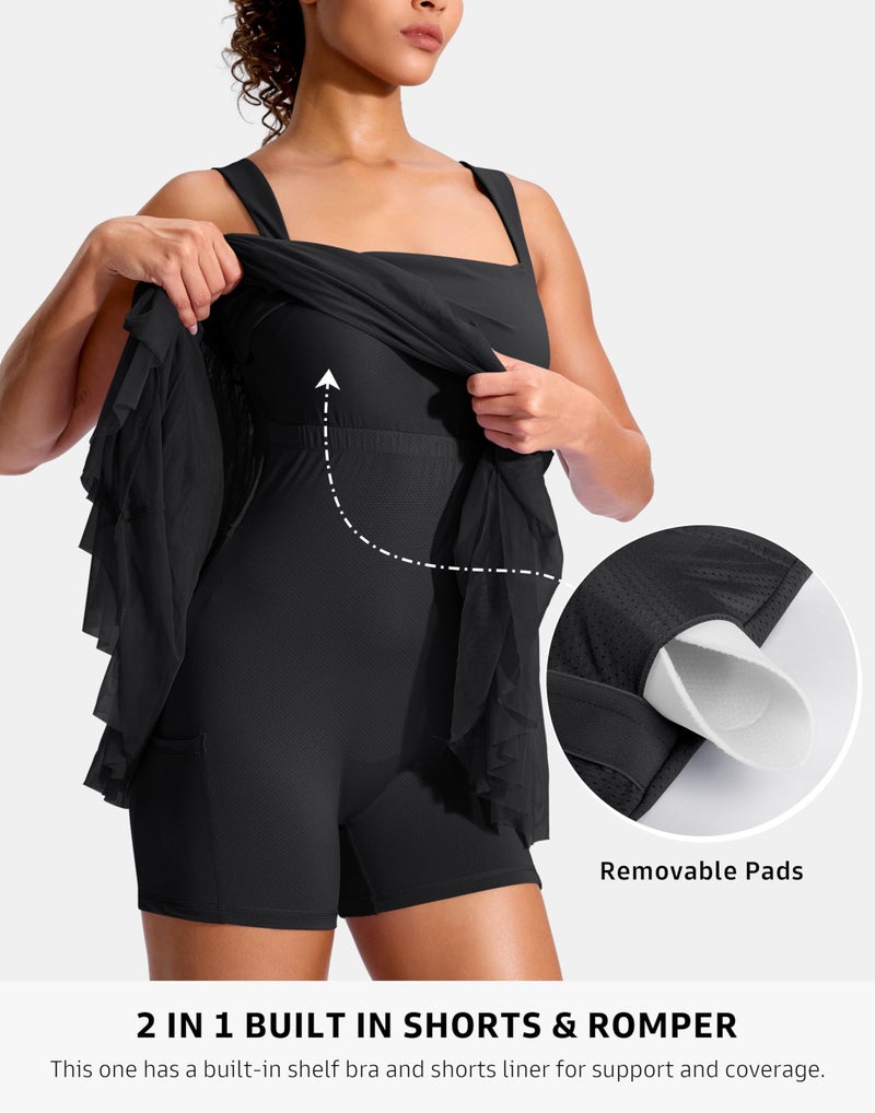 Soothfeel Tennis Dresses for Women Athletic Dress with Built in Shorts & Bra Flowy Golf Workout Dresses with Pockets Summer Black, Medium - Image 3