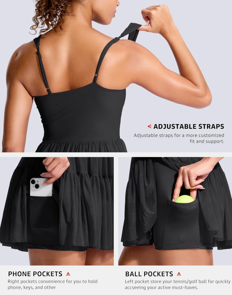 Soothfeel Tennis Dresses for Women Athletic Dress with Built in Shorts & Bra Flowy Golf Workout Dresses with Pockets Summer Black, Medium - Image 4