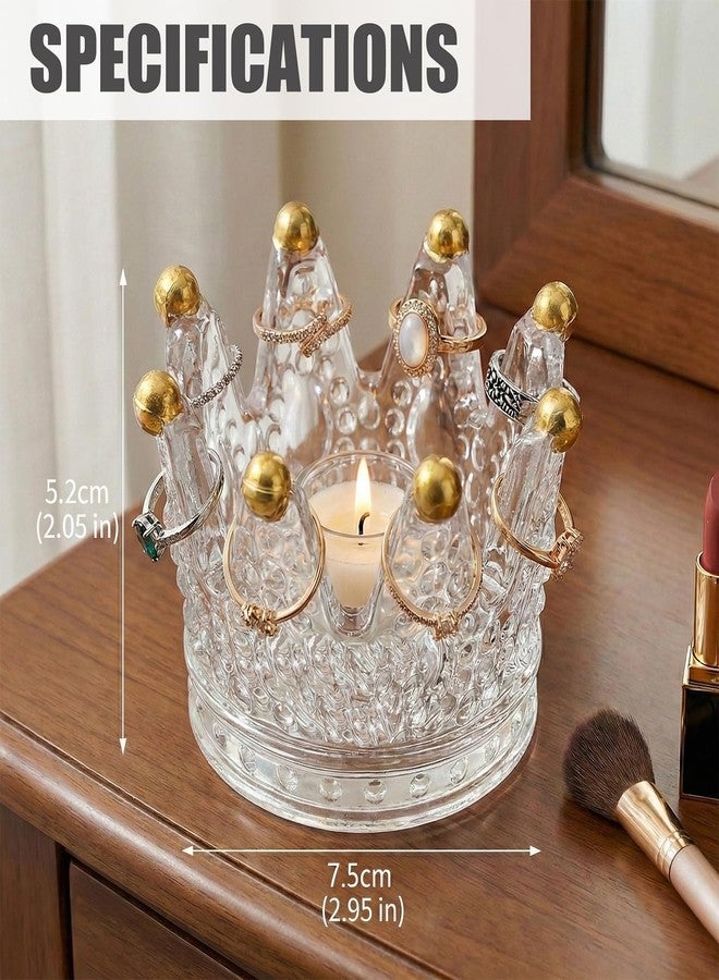 EazziSwitch Crown Clear Crystal Ring Holder: Small Gold Accented Royal Vintage Jewelry Dish & Vanity Organizer - Trinket Tray for Rings, Earrings & Necklaces - Engagement Wedding Bridal Shower Gift for Women - Image 3