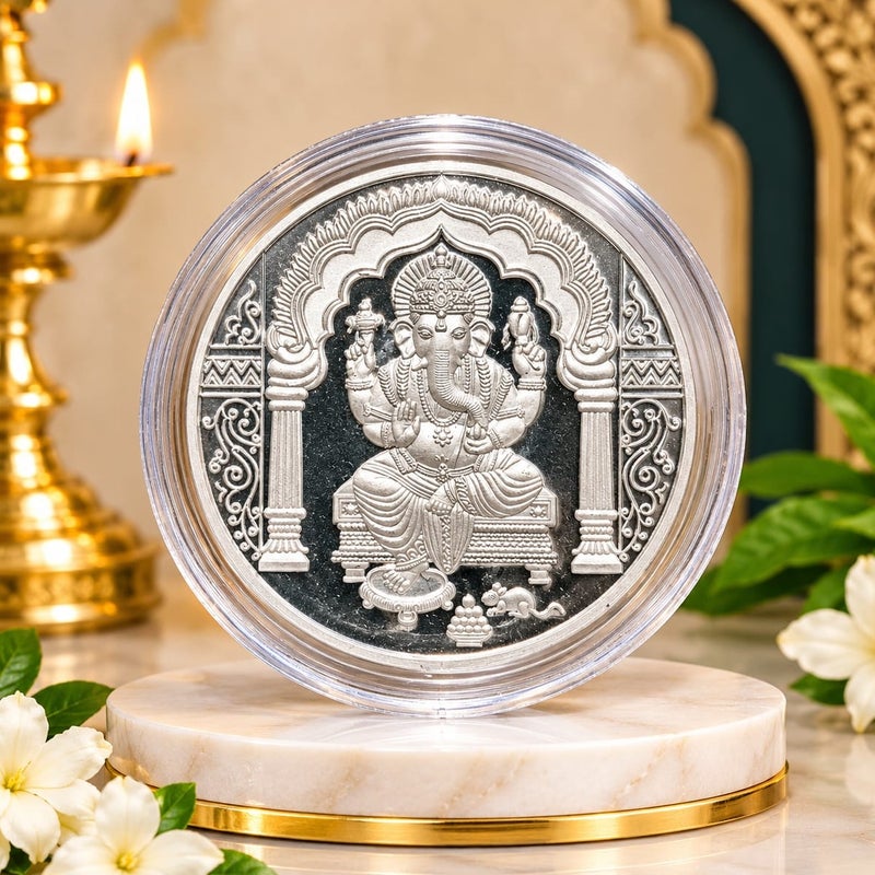 SILVER COIN 100G 999 FINE PURE SILVER GANESHA COIN - Image 1