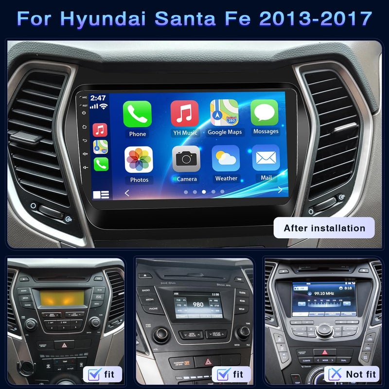 IKASEFU 9" Car Radio for Hyundai Santa Fe IX45 2013 2014 2015 2016 2017 with Wireless Carplay Android Auto [2+32G] Bluetooth Screen with FM GPS RDS Backup Camera - Image 2