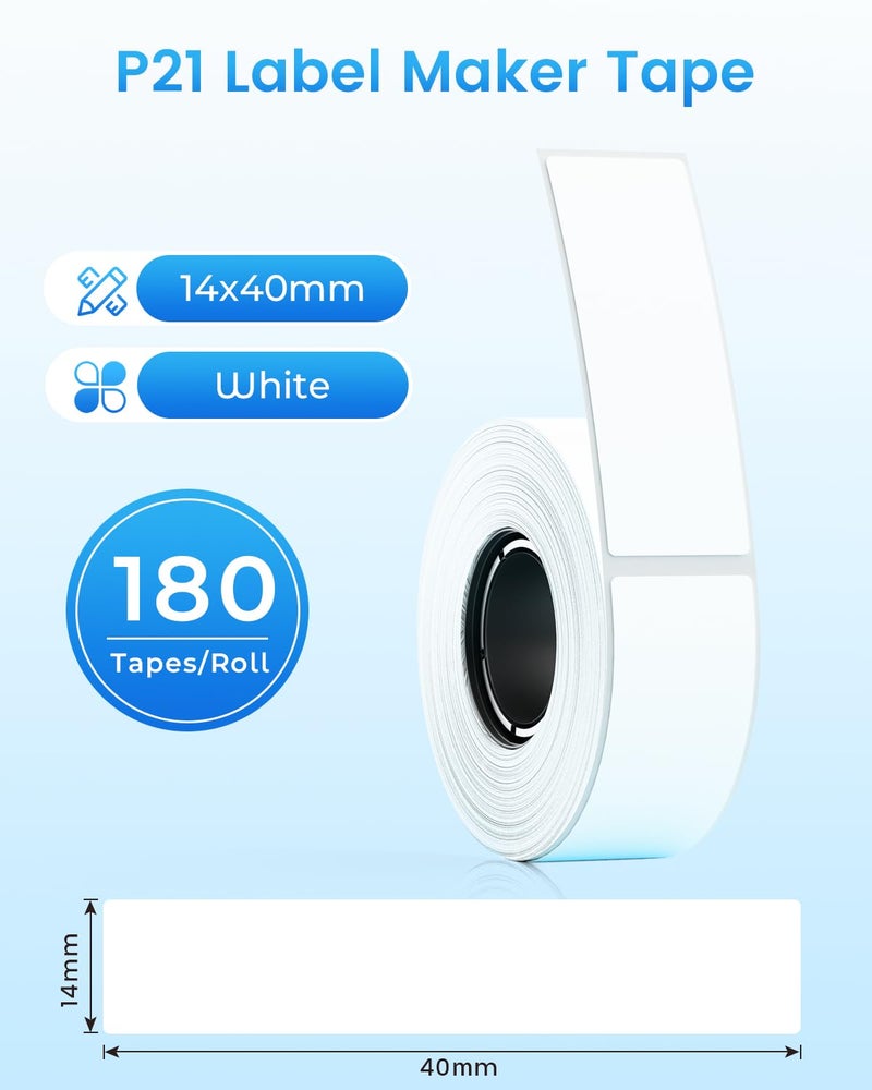 odolpin 6 Rolls Compatible with Nelko P21 Label Maker Tape, 14x40mm, Thermal Label Tape Replace for Nelko P21,NADAIIN N12,ORGBRO X1,ORGSTA S001, POLONO P31S Label Maker 180 Labels/Roll - Image 2