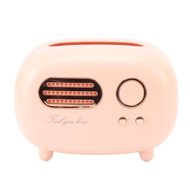 Retro Radio Tissue Box Pink Plastic Decorative Tissue Holder - Vintage Radio Design Tissue Cover for Bathroom Living Room - Image 1