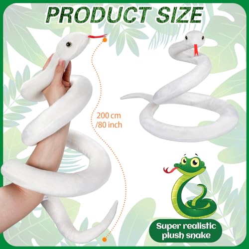 GDZRDFLH Stuffed Snake Animal 80 in Snake Plush Large Giant Stuffed Animals Snake Lifelike Cute Stuffed Animals for Birthday Present Party Prank Prop White - Image 5