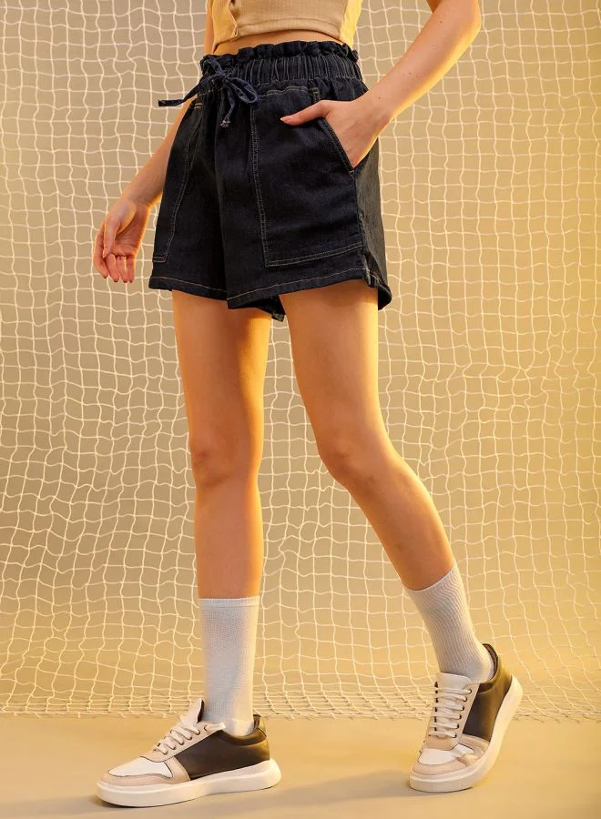 Freehand Women Slim Fit Casual Solid Denim Shorts