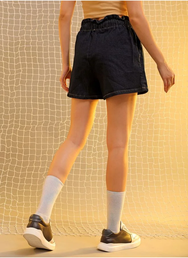 Freehand Women Slim Fit Casual Solid Denim Shorts