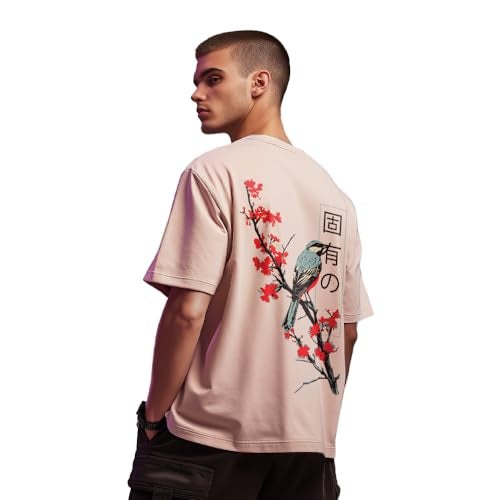 Nobero Men Oversized Fit T-Shirt(1M-TWRT-C1008-BS2_Blush_S) - Image 1
