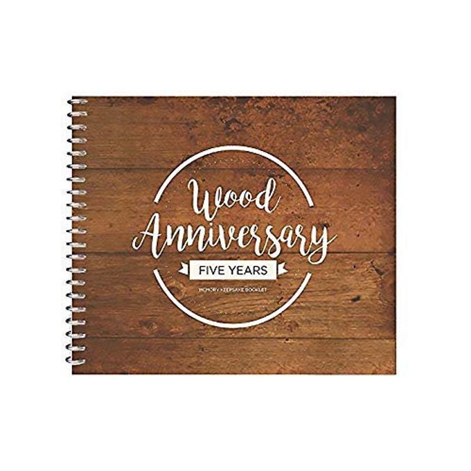 S 5TH WEDDING ANNIVERSARY MEMORY BOOK WITH STICKERS AND MATCHING CARD BROWN 8X8 INCHES