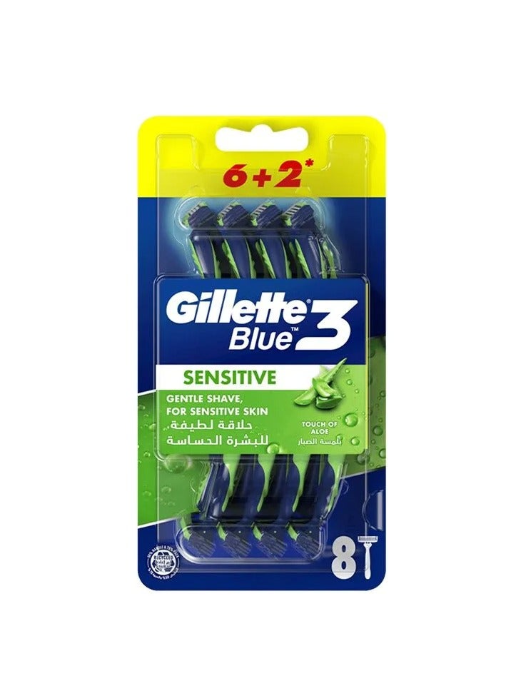 جيليت بلو 3 شفرات حلاقة للبشرة الحساسة 6+2 مجانا