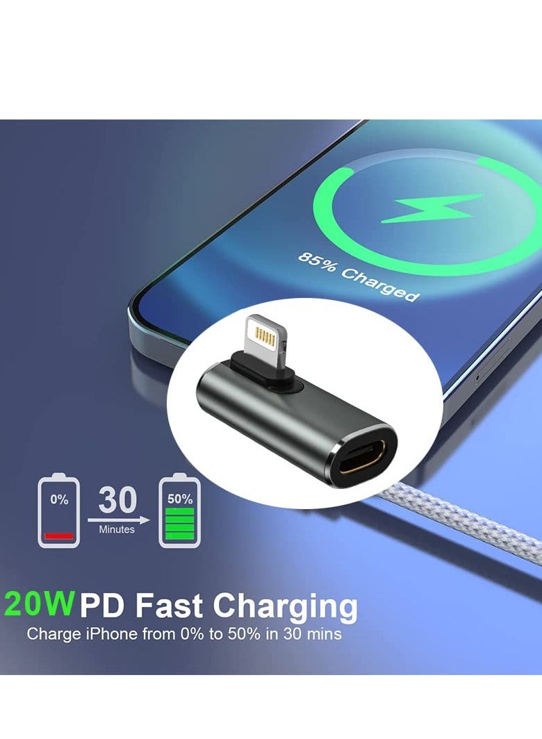 SYOSI 2 PCS Type C Female to Lighting Male, 90 Degree Adapter for iPhone iPad, USB C to iPhone Elbow Angle Adapter Converter, Type C Female to Lighting Male Adapter USB C to Phone Adapter Converter  - Image 2