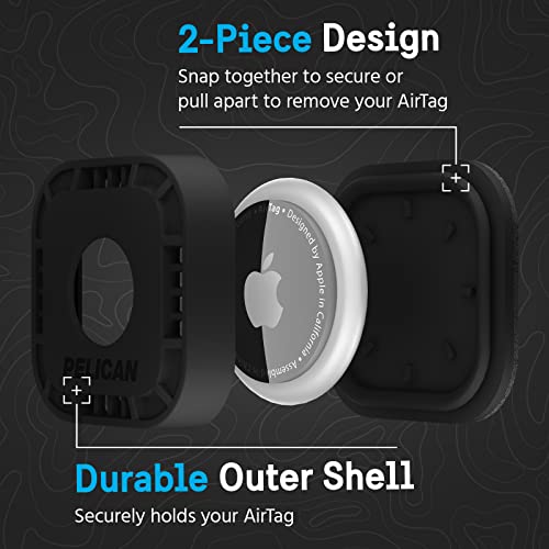 Pelican Protector - Airtag Holder/Case with 3M Adhesive Sticker [1 Pack] Protective Shockproof Cover for Apple Air tag - Hidden Stick On Mount for Bike Wallet Travel TV Remote Car Luggage - Black - Image 3