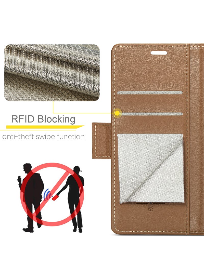 CaseMe Flip Wallet Case For iPhone 16 Pro Max RFID Blocking PU Leather Wallet Flip Folio Case with Card Holder Kickstand Shockproof Phone Cover - Brown - Image 3