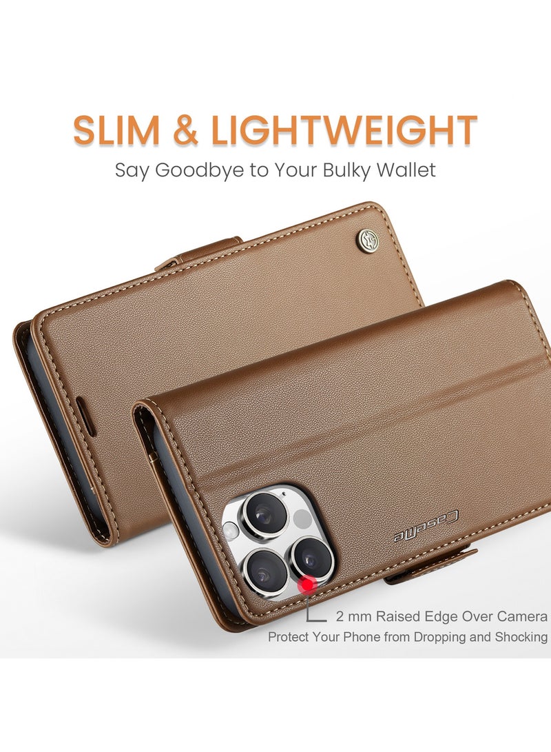 CaseMe Flip Wallet Case For iPhone 16 Pro Max RFID Blocking PU Leather Wallet Flip Folio Case with Card Holder Kickstand Shockproof Phone Cover - Brown - Image 4