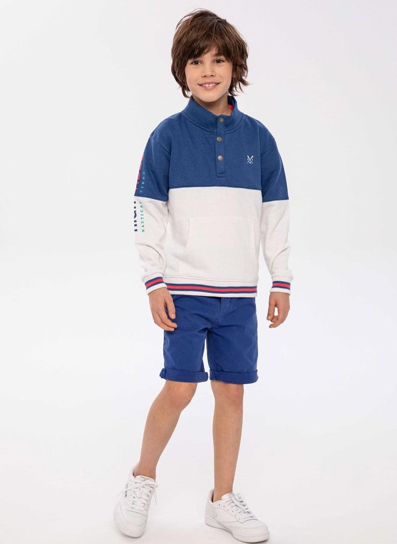 MINOTI Boys' Sweatshirt with High Neck, Buttons & Pocket  - Image 1