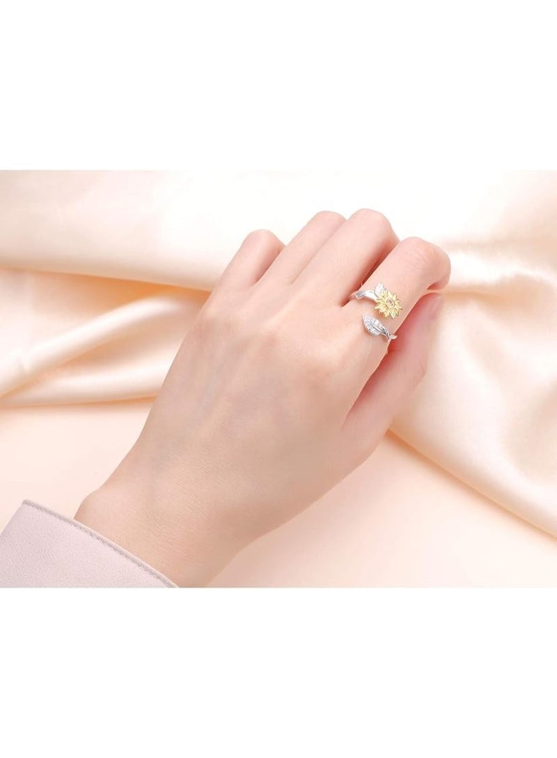 DAOCHONG Sterling Silver Sunflower Ring - You are My Sunshine CZ Stone - Fidget Anxiety Relieve Spinner - Urn Sunflower Design - Image 3