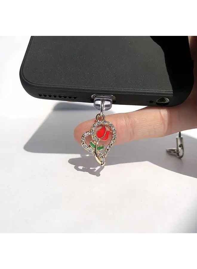 Red Rose Heart Shape Phone Dust Plug Compatible with Iphone 6 to 14 Models - Image 4