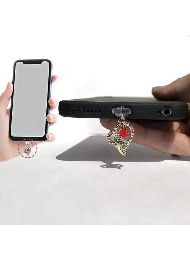 Red Rose Heart Shape Phone Dust Plug Compatible with Iphone 6 to 14 Models - Image 2