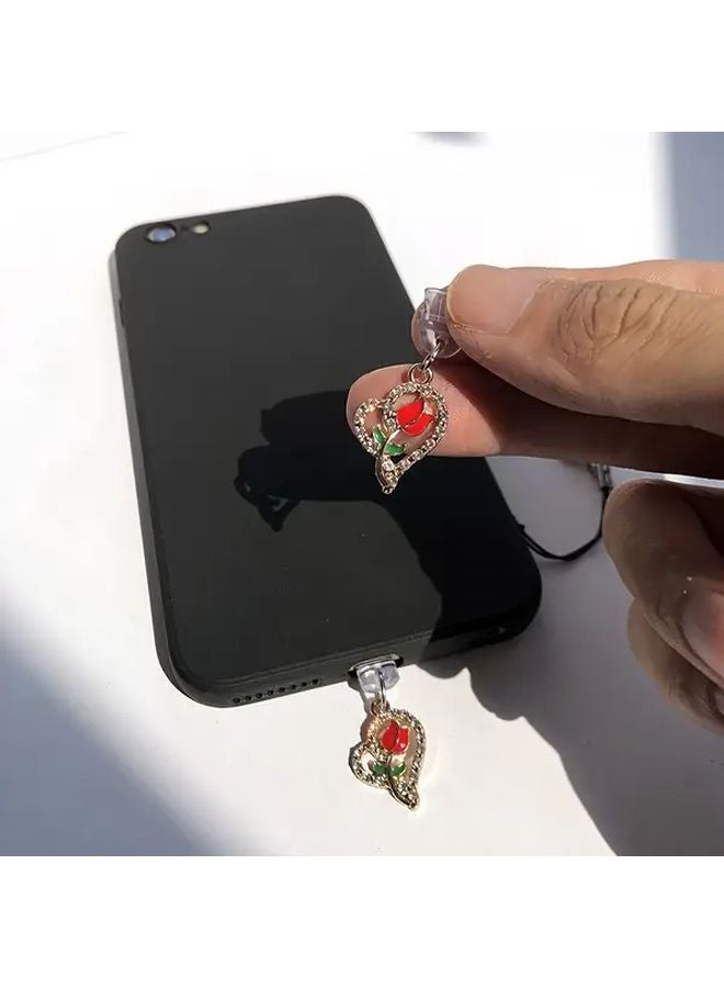 Red Rose Heart Shape Phone Dust Plug Compatible with Iphone 6 to 14 Models - Image 5