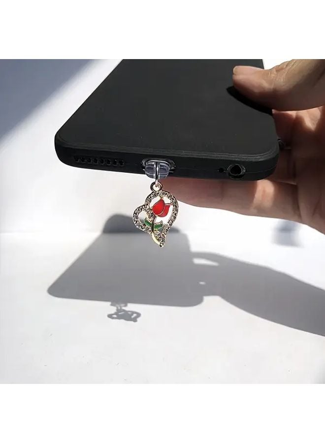 Red Rose Heart Shape Phone Dust Plug Compatible with Iphone 6 to 14 Models - Image 1