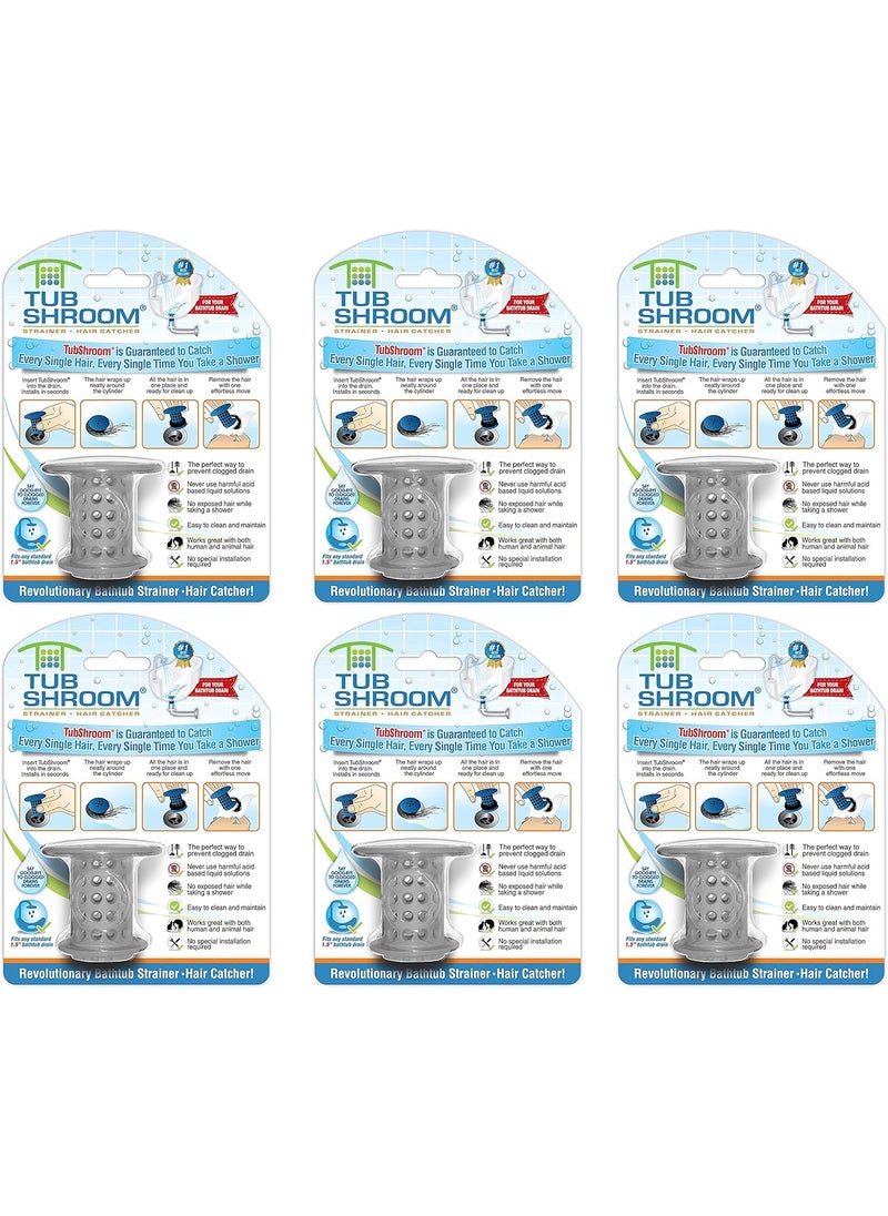 TubShroom TubShroom TSGRA454 the Revolutionary Tub Drain Protector Hair CatcherStrainerSnare Gray 6 Pack  - Image 1