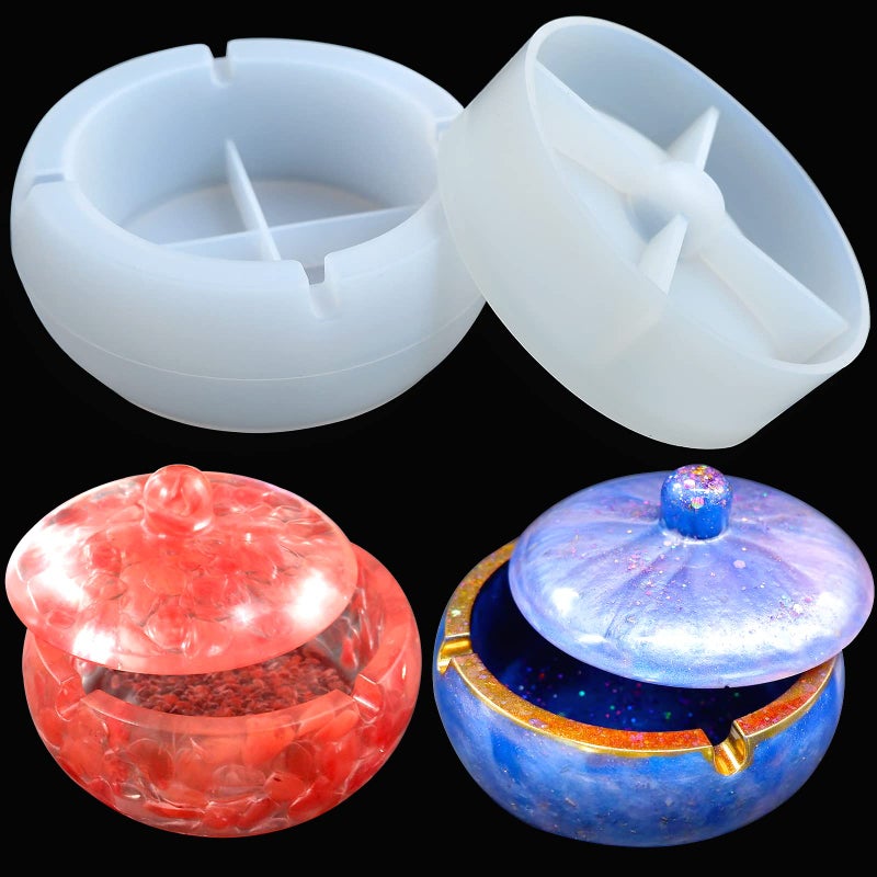 Goooxim Ashtray Resin Mold Windproof Ashtray Mold with Lid Round LargeSize Ashtray Silicone Mold Resin Casting Epoxy Ashtray Mold Suitable for DIY Resin Decoration in Homes and Offices