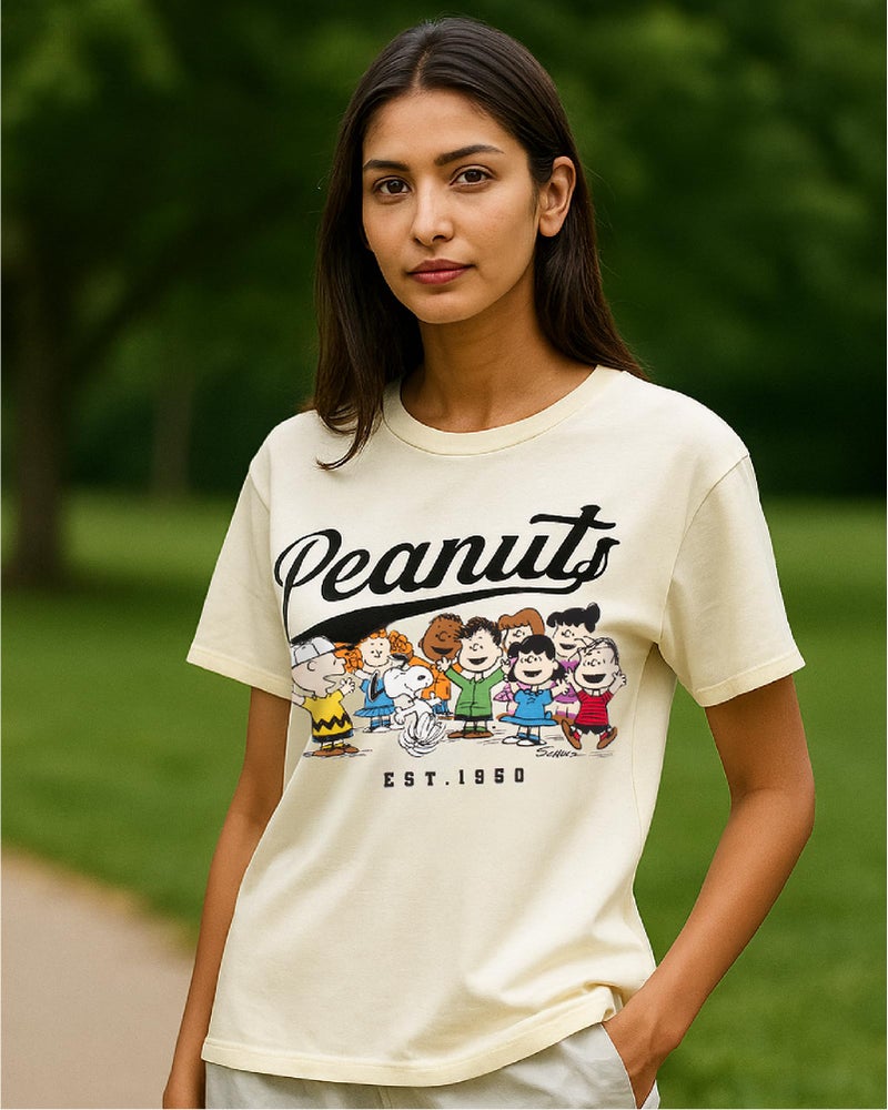 Peanuts Snoopy Womens Graphic T Shirts - Snoopy Charlie Brown Woodstock Crewneck Short Sleeve Shirts for Women (Sizes: S-XL), Size Medium, Cream Peanuts Friend - Image 2