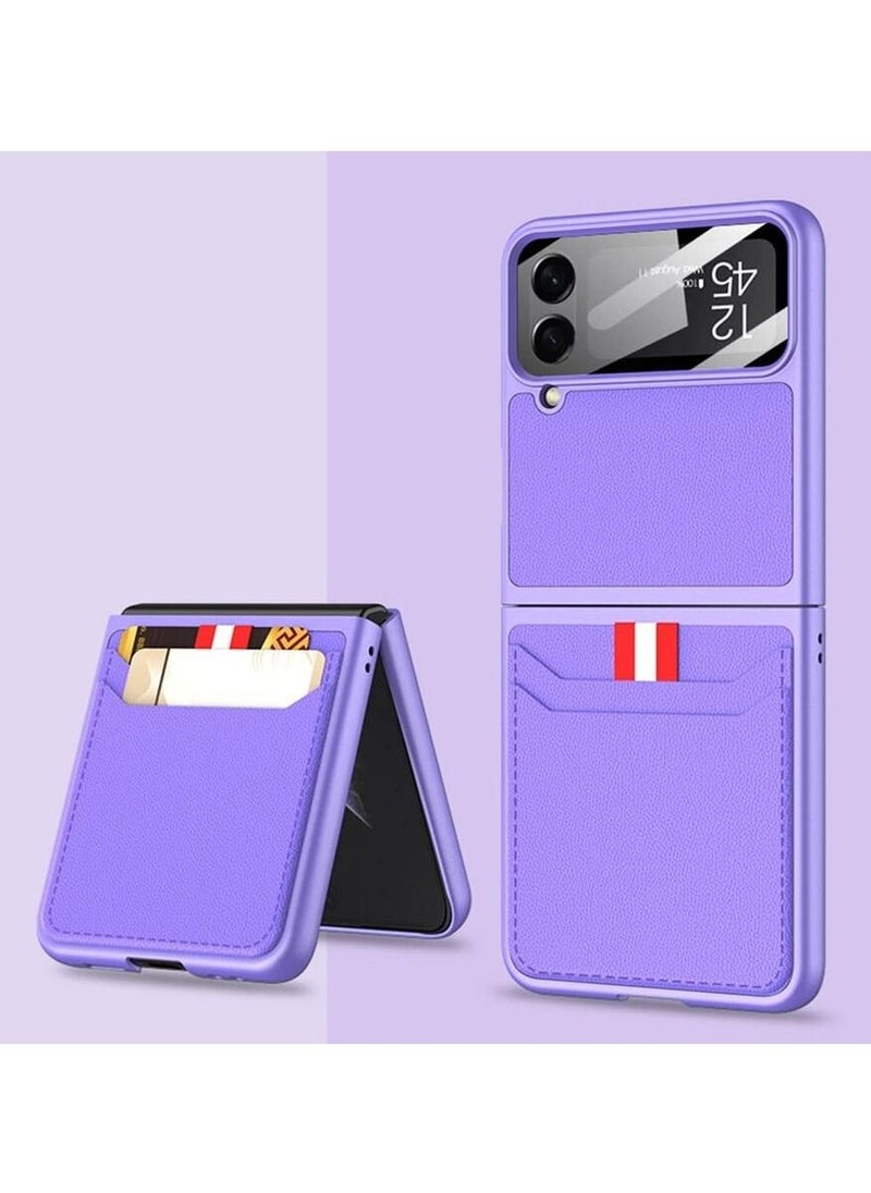 GKK Samsung Z Flip 4 Leather Wallet Case,Samsung Galaxy Z Flip 4 Case with Card Slots,Galaxy Z Flip 4 Case with Card Holder,Military Grade Drop Protective Case(Card Slots,Lavender) 