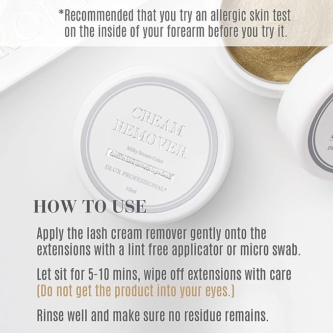DLUX PROFESSIONAL Eyelash Extensions Cream Glue Remover - 15ml, Natural Pigment, Professional Eyelashes Extensions Adhesive Remover Cream Type, Fast Dissolution, Eyelash Extension Supplies, Oatmeal Color - Image 2