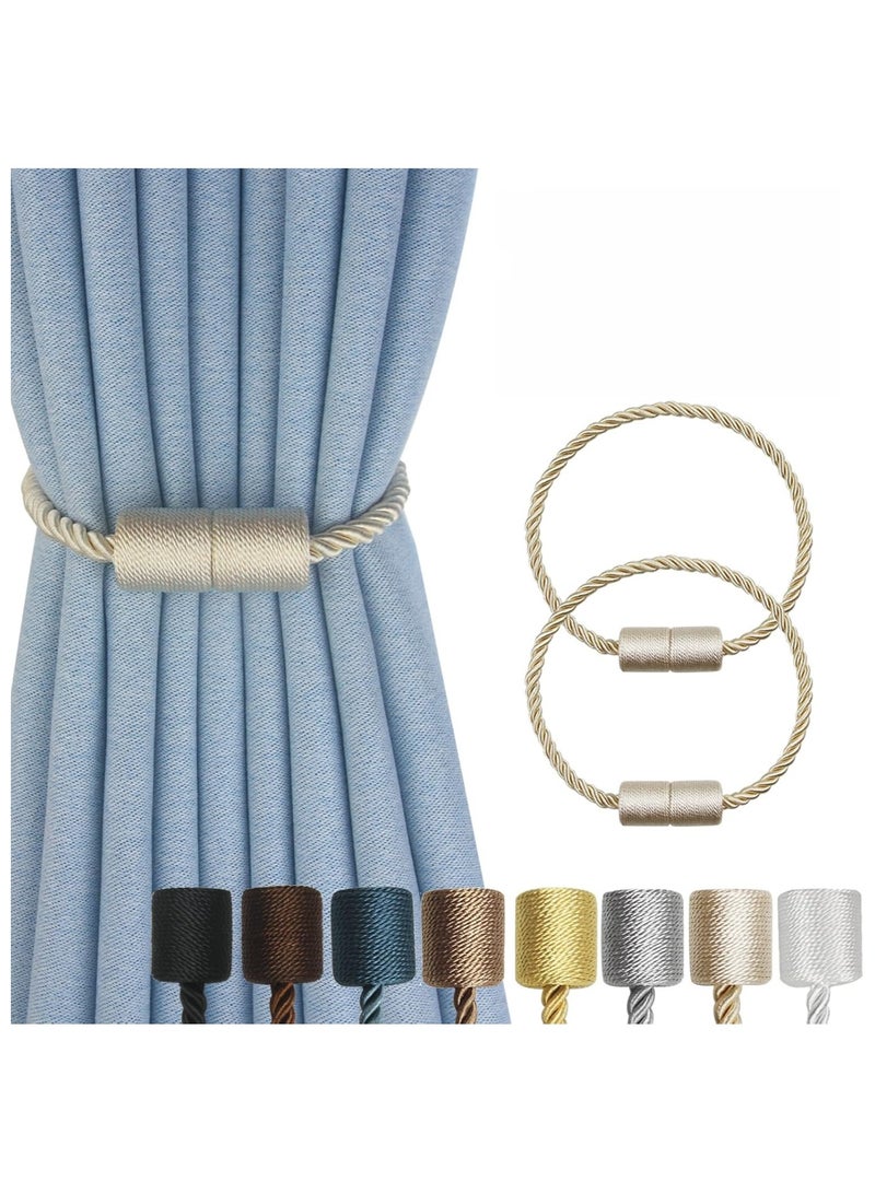 NANAO Magnetic Curtain Tiebacks 2 Pack Beige Curtain Rope Tieback Curtain Holders for Drapes Modern Tie Backs Decorative Curtain Holdbacks - Image 1